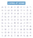 Living at home line icons, signs set. Dwelling, Residing, Co habiting, Abode, Homely, Domiciled, Lodging, Occupying