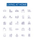 Living at home line icons signs set. Design collection of Dwelling, Residing, Co habiting, Abode, Homely, Domiciled