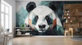 Living Living Room With Full Wall Geometric Panda Interior Design. Generative AI