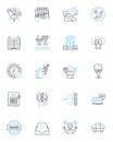 Living quarters linear icons set. Dormitory, Apartment, Condo, House, Shack, Co-op, Bungalow line vector and concept