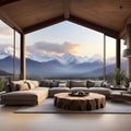 Living room in beautiful panaromic mountain view