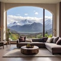 Living room in beautiful panaromic mountain view