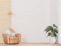 Living room ,big window, brown leather sofa , Japanese minimal style ,mock up and copy space wall Royalty Free Stock Photo