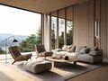 Living room with big windows natural view