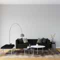 Living room with black sofa  emtpy wall mockup Royalty Free Stock Photo