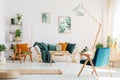 Living room with blue chair