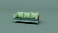 Living room Blue Dianne color sofa with pillow 3d rendering on Gumbo color background