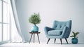Living room with a blue fabric armchair on an empty white wall background Royalty Free Stock Photo
