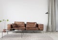 Living room with brown leather sofa Royalty Free Stock Photo