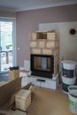 In a living room is built a tiled stove Royalty Free Stock Photo