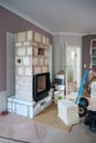 In a living room is built a tiled stove Royalty Free Stock Photo