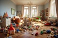 Living room children toys sunlight. Generate Ai