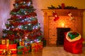 A Living room on Christmas Eve with tree and gifts Royalty Free Stock Photo