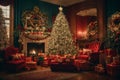 Living room with Christmas tree and beautifull holiday decorations