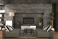 Mock up Living room on concrete wall and furniture modern loft style. 3D rendering Royalty Free Stock Photo