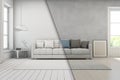 Living room with concrete wall in modern house, Sketch design of loft interior