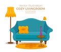 Living room cozy interior with colorful sofa Royalty Free Stock Photo