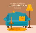 Living room cozy interior with colorful sofa Royalty Free Stock Photo