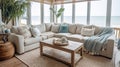 Living room decor, home interior design . Coastal Bohemian style Royalty Free Stock Photo