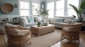 Living room decor, home interior design . Coastal Bohemian style