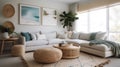 Living room decor, home interior design . Coastal Modern style