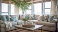 Living room decor, home interior design . Coastal Modern style