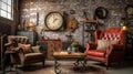 Living room decor, home interior design . Industrial Rustic style Royalty Free Stock Photo