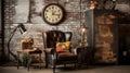 Living room decor, home interior design . Industrial Rustic style Royalty Free Stock Photo