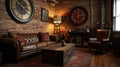 Living room decor, home interior design . Industrial Rustic style Royalty Free Stock Photo