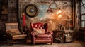 Living room decor, home interior design . Industrial Rustic style Royalty Free Stock Photo