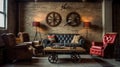 Living room decor, home interior design . Industrial Rustic style Royalty Free Stock Photo