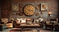 Living room decor, home interior design . Industrial Rustic style Royalty Free Stock Photo