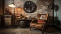 Living room decor, home interior design . Industrial Rustic style Royalty Free Stock Photo