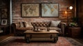 Living room decor, home interior design . Industrial Rustic style Royalty Free Stock Photo