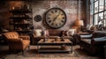 Living room decor, home interior design . Industrial Rustic style Royalty Free Stock Photo