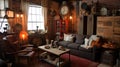 Living room decor, home interior design . Industrial Rustic style Royalty Free Stock Photo