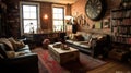 Living room decor, home interior design . Industrial Rustic style Royalty Free Stock Photo
