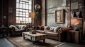 Living room decor, home interior design . Industrial Rustic style Royalty Free Stock Photo