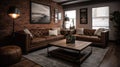 Living room decor, home interior design . Industrial Rustic style Royalty Free Stock Photo