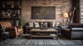 Living room decor, home interior design . Industrial Rustic style Royalty Free Stock Photo