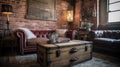 Living room decor, home interior design . Industrial Rustic style Royalty Free Stock Photo