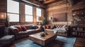 Living room decor, home interior design . Industrial Rustic style Royalty Free Stock Photo