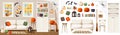 Halloween room interior. Furniture set. Interior constructor. Cartoon vector illustration