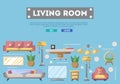 Living room design poster in flat style