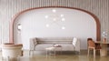 Living room design wiht arches in the wall, 3d redner