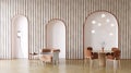 Living room design wiht arches in the wall, memphis concept, 3d redner