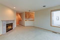 Living room features wood burning fireplace.