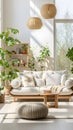 a living room filled with furniture and plants Contemporary interior Lounge with White color theme Royalty Free Stock Photo