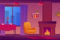 Living room with fireplace interior concept in flat cartoon design Royalty Free Stock Photo