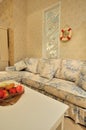 Living room with flowery sofa